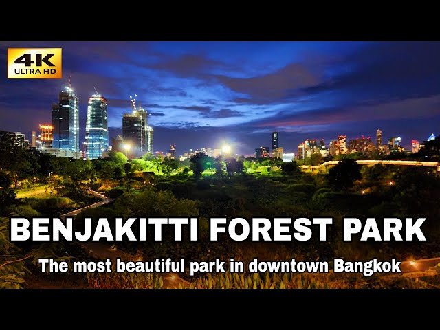 4K 🇹🇭 Sunset Walking in Downtown Bangkok | Benjakitti Forest Park (Skywalk)