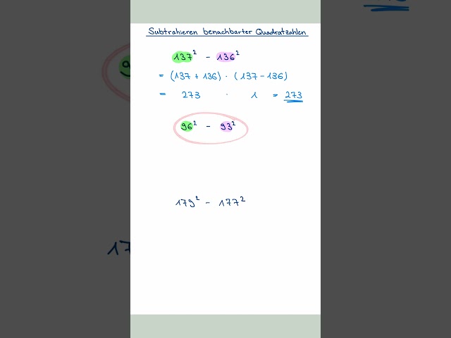 TRICK: Subtrahieren - benachbarte Quadratzahlen