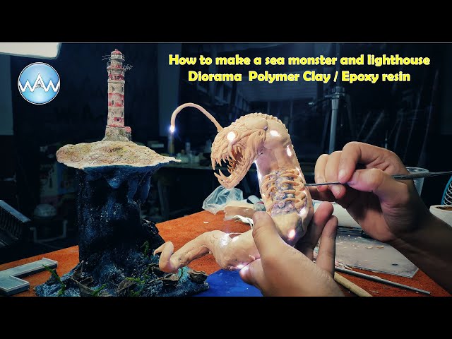 How to make a sea monster and lighthouse Diorama / Polymer Clay / Epoxy resin