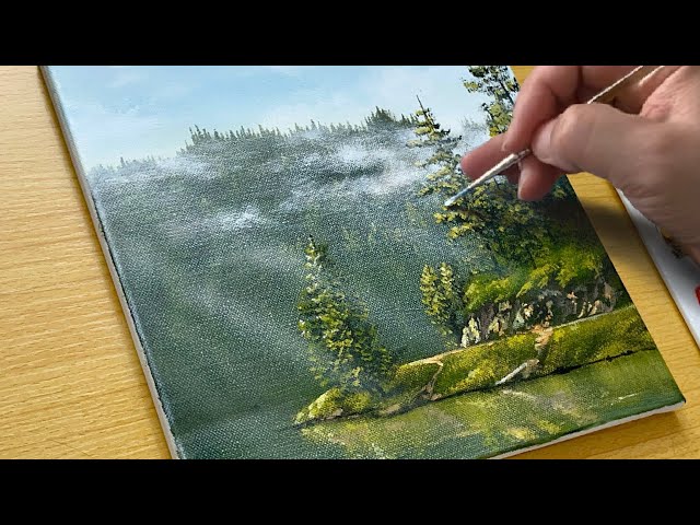How to Draw a Morning Lake / Acrylic Painting for Beginners