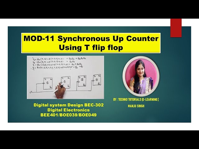 MOD-11 Synchronous UP counter using T flip flop | Mod 11 synchronous counter