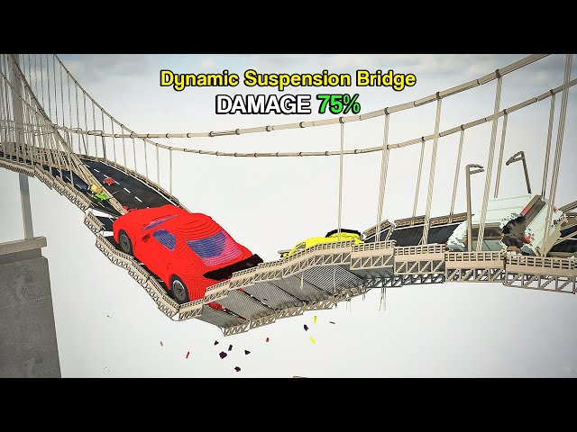 Big & Small Cars Falls on Dynamic Suspension Bridge | Teardown