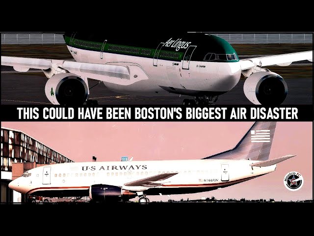Extremely Dangerous Takeoff at Boston Intl Airport - Aer Lingus 132 and US Airways 1170