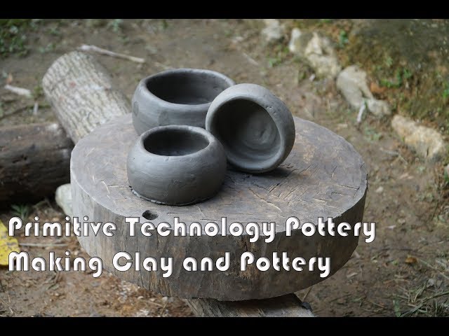 Primitive Skills: Making a Clay Pottery Bowl on the Wheel the wood - Part1