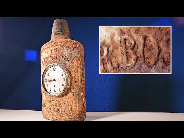 Restoration: Rusty Giant Advertising Flask and Clock – Old Mr. Boston