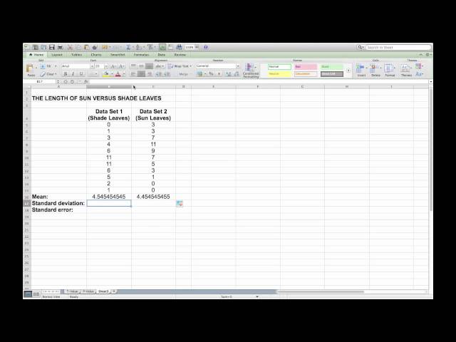 Calculating mean, standard deviation and standard error in Microsoft Excel