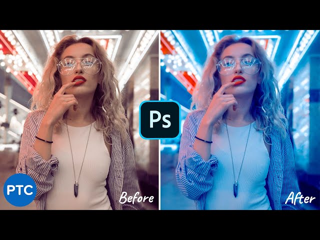 Futuristic Neon Portrait Color Effect In Photoshop! [CYBERPUNK Color Grade]