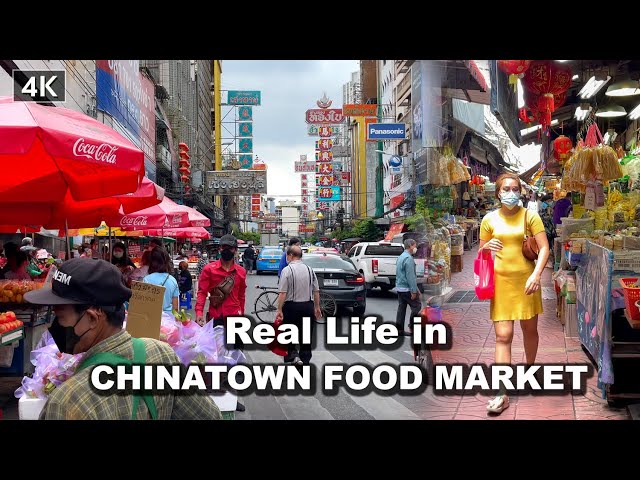【🇹🇭4K】Real Life in Yaowarat Chinese food market | Bangkok Walk 2021