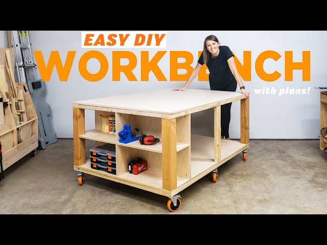 The Heart Of My Workshop | EASY DIY Workbench! Mobile with Storage And Plans