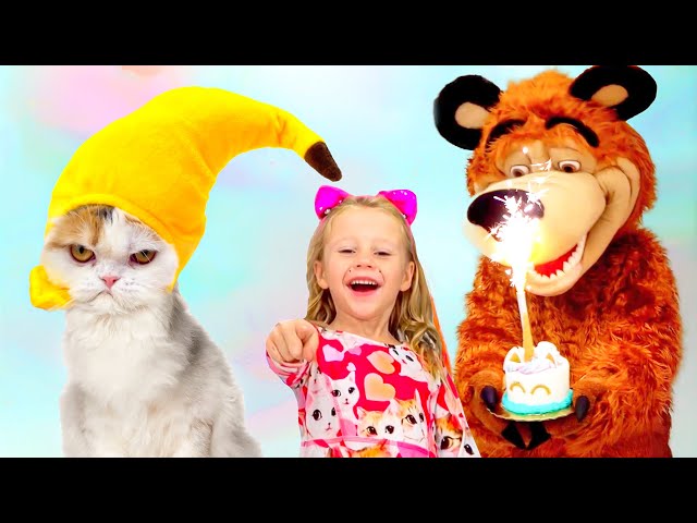 Nastya decorates her room for her cat's birthday party