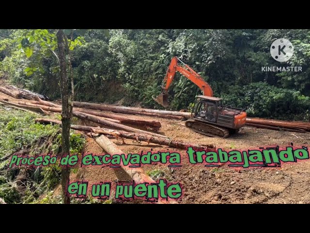 Part 1/The process of installing a wooden bridge use an excavator and bulldozer