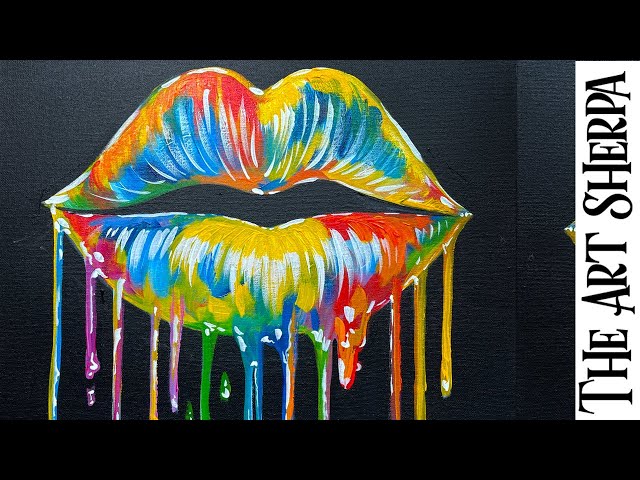 Easy Colorful Lips 🌟🎨 How to Draw and paint acrylics for beginners: Paint Night at Home