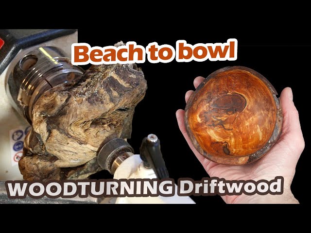 Woodturning driftwood into a bowl, ASMR