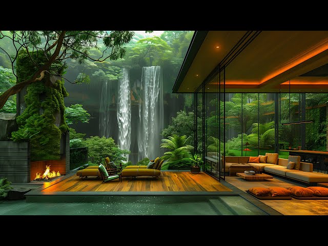 Smooth Jazz Melodies & Nature Sounds In Forest Living Room - Relaxing Forest Retreat Ambiance