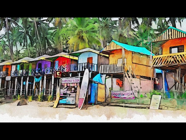 Premium Handmade Art Print "Beach in Goa in Watercolors" by Dreamframer Art