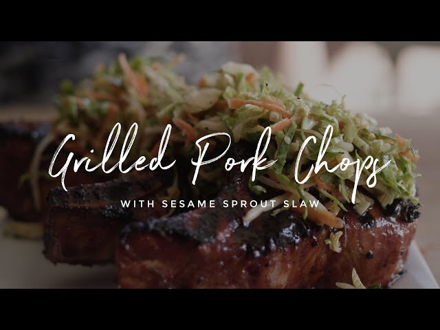 Grilled BBQ Pork Chops with Sesame Sprouts Slaw