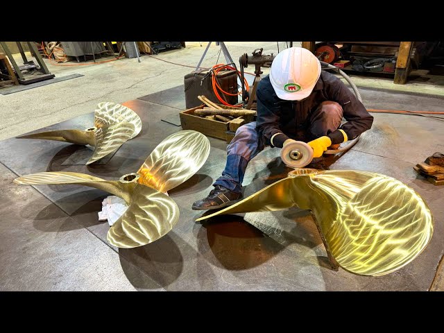 The process of making marine propellers. A manufacturing factory for marine propellers in Japan.