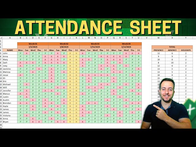 How to Make an Attendance Sheet in Excel | Free File | Automatic with Formulas