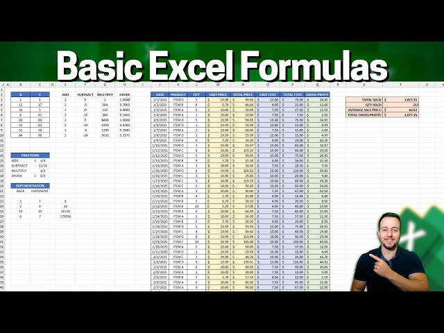 Basic Excel Formulas | Add, Subtract, Multiply, Divide | Fractions and Exponentiation
