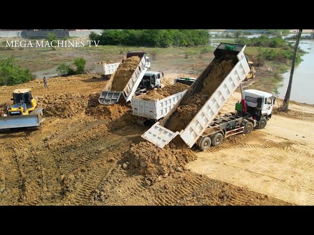 Incredible! Perfect Powerful Strongly Mighty Bulldozer Shantui Dh17c2 Push Soil​, Dump Truck