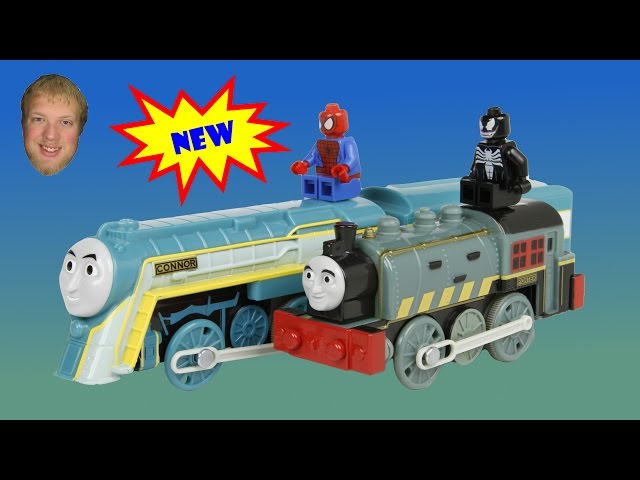Venom Races Spiderman on Thomas Trackmaster Trains