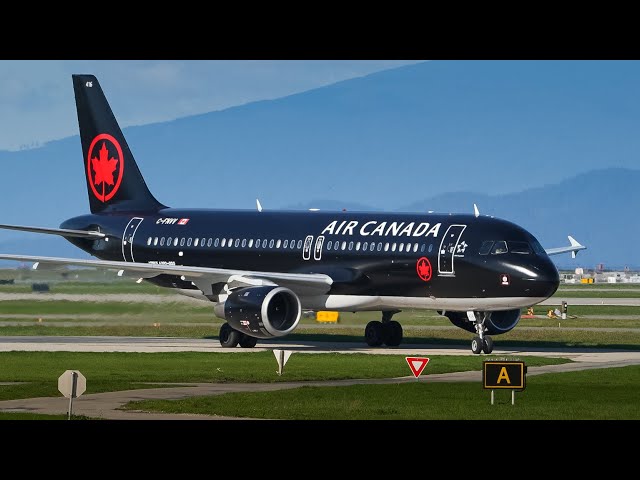 (4K) Black Air Canada Jetz w/ Vancouver Canucks Arriving at Vancouver Airport YVR