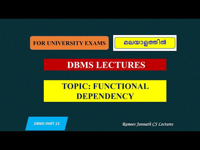 Functional dependency in DBMS (Malayalam) DBMS Lecture 13