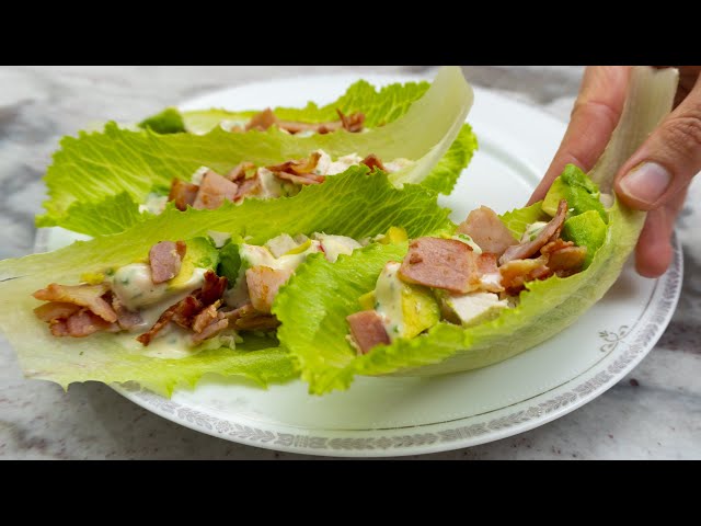 Keto chicken and avocado salad in lettuce cups. It is low-carb but very tasty!