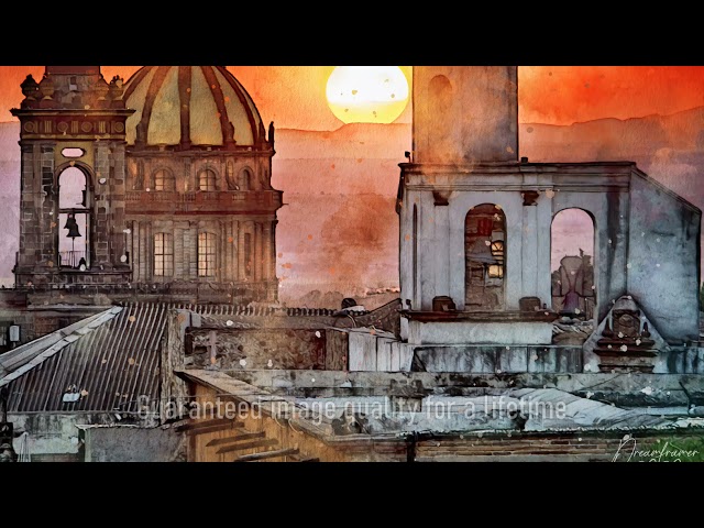 Premium Handmade Art Print "San Miguel de Allende Sunset in Watercolors" by Dreamframer Art