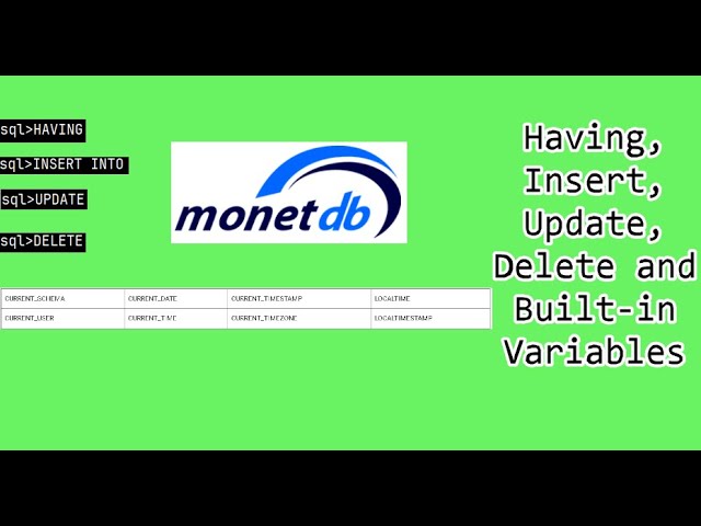 0150 Having, Insert, Update, Delete and Built in Variables in MonetDB