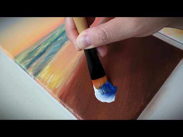 Sunset sea with a Blue Rose / Acrylic Painting / Healing Video ❤️