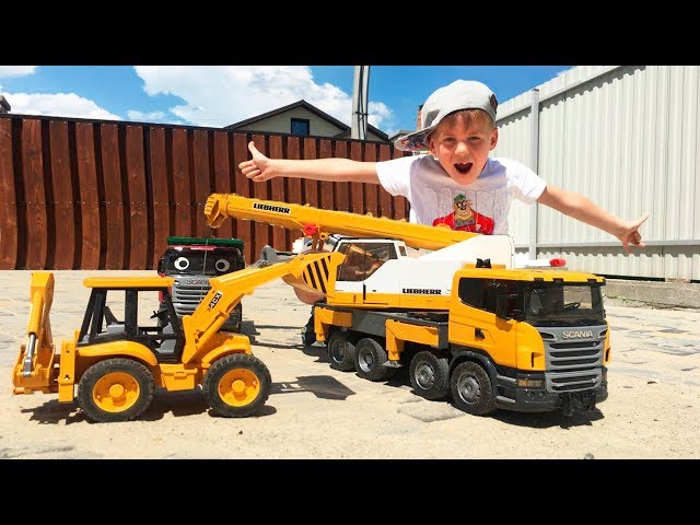 Truck with sand turned over Excavator Bruder and Crane with Alex help #Cars for boys