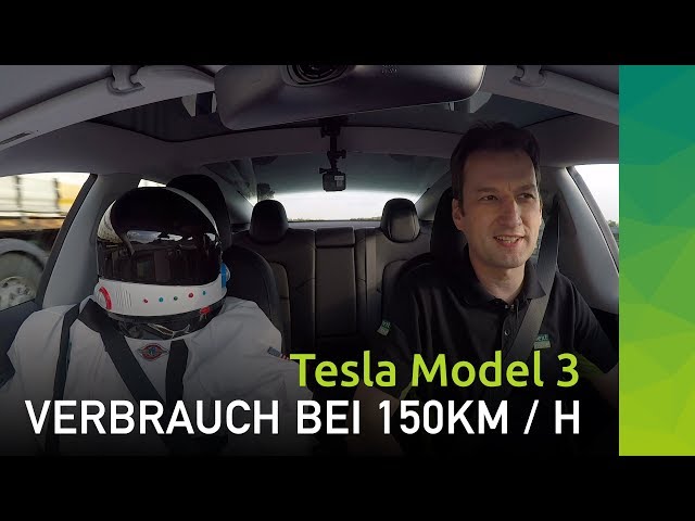 What is the range of Tesla Model 3 on German Autobahn at 150 km/h (93 mph) and 120 km/h (74 mph)?