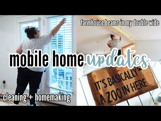 MOBILE HOME UPDATES + CLEANING + HOMEMAKING | farmhouse beam in our double wide mobile home!