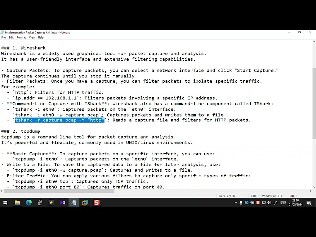 implementation Packet Captures kali linux