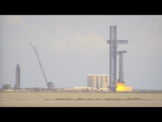 SpaceX Super Heavy Booster 7 static fire seen from Rocket Ranch