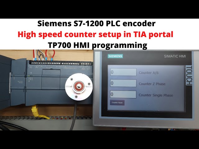 Siemens S7-1200 PLC encoder high speed counter setup in TIA portal and TP700 HMI programming. Eng