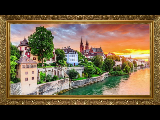 Chill European Town 4K Photography  Framed Peaceful Art - Screensaver  - TV Wallpaper HD - Riverside