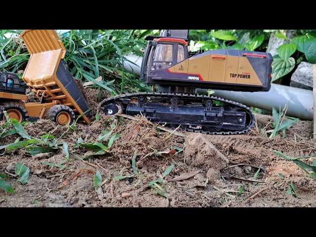 Land leveling project with RC dump truck, RC excavator