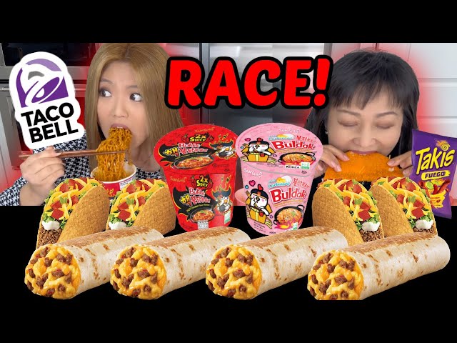 TACO BELL & SPICY BULDAK RAMEN NOODLE RACE EATING COMPETITION! 먹방