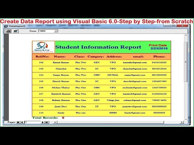 Visual Basic tutorial-Create Data Report using Data Environment|Print and Export report Step by Step