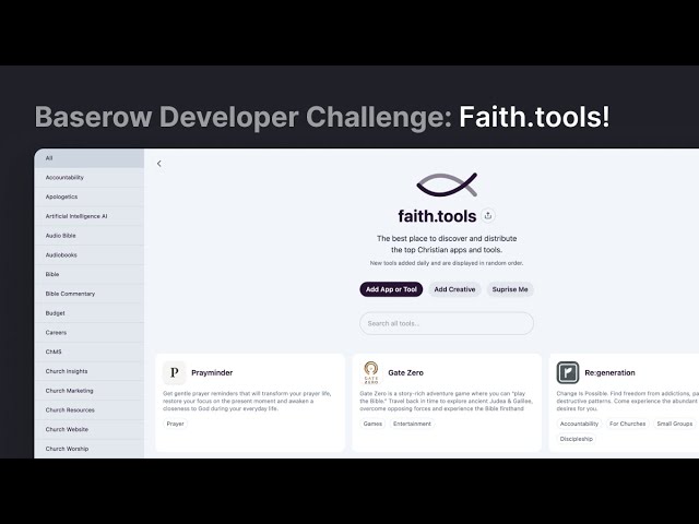 Baserow Challenge: Faith.tools