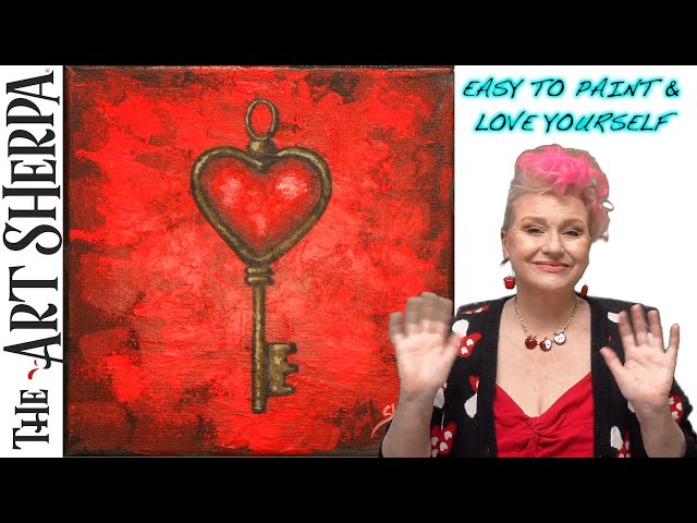 Self Love Heart Key 🌟🎨 How to paint acrylics for beginners: Paint Night at Home