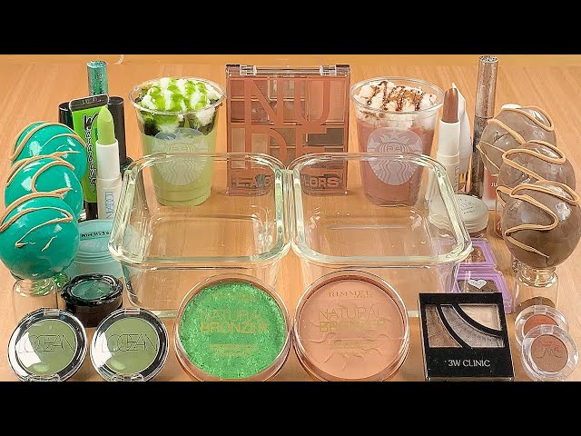 Green Tea vs Coffee Brown w CLAY★Mixing Makeup Eyeshadow into SLIME★ASMR★Satisfying Slime Video#063