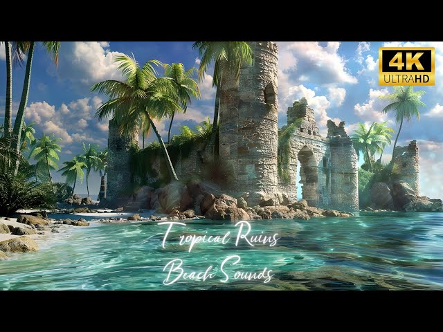 Ocean ambience - Gentle Ocean Wave 🌊 Sounds - 4K - Tranquil Escape into castle ruins