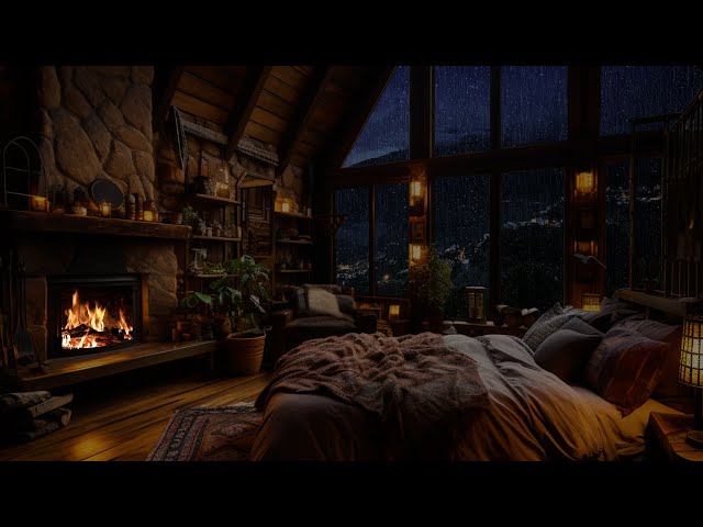 Rain Sounds for Sleep | Ultimate Relaxation and Deep Sleep Ambiance | Cozy Fireplace Crackling