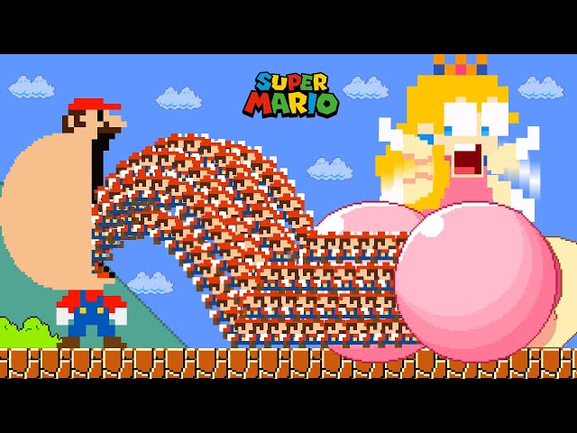 Super Mario Bros. but Mario and 999 Tiny Mario turn Peach to Giant BUTT | Game Animation