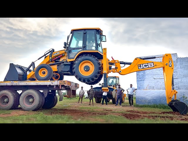 New JCB 3DX Xpert Unloading from Trailer with out Ramp and Truck Rescue by Same Jcb | New Jcb video