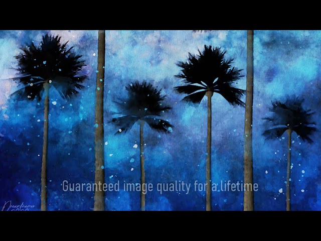 Premium Handmade Art Print "Palm Trees and Starry Sky in Watercolors" by Dreamframer Art