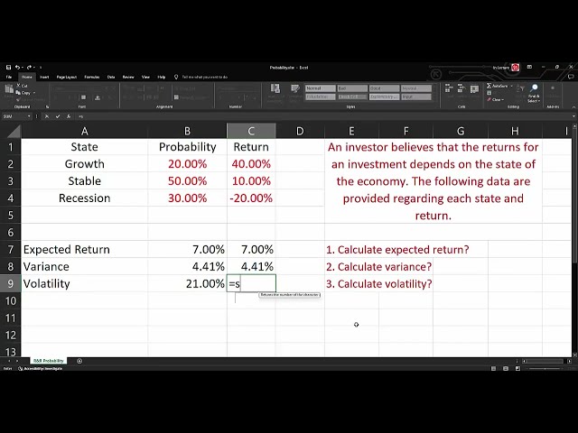Probability Risk and Return Using Excel
